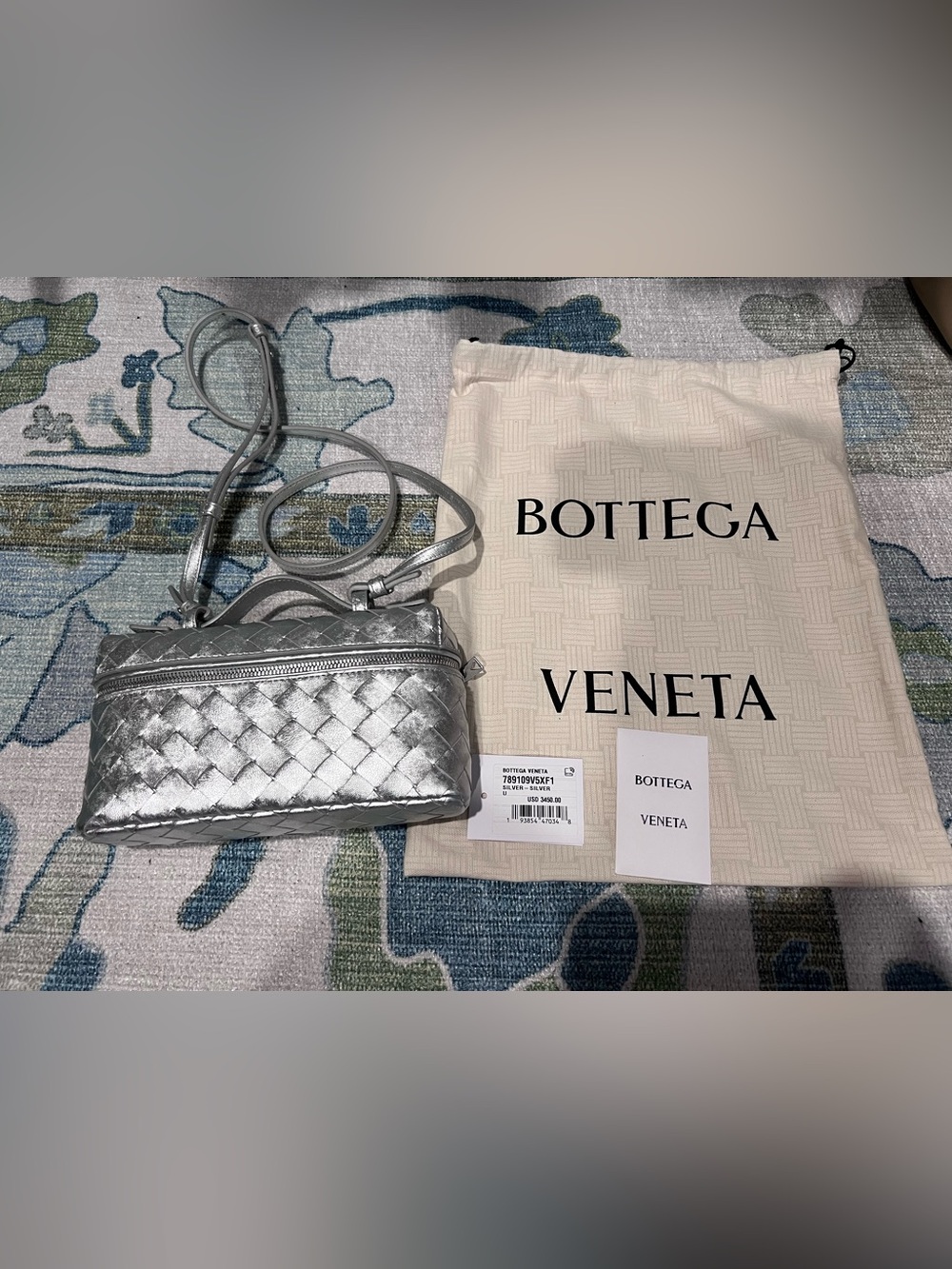Bottega Veneta Silver Woven Leather Crossbody Bag